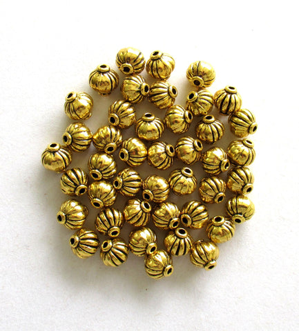 Antique Tibetan style gold tone metal alloy beads - 7mm - pumpkin shaped lantern spacer beads - 25 pieces - C0038