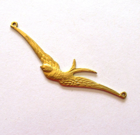 1 raw brass bird tamping - flying bird - pendant - connector - ornament, 2.50" x .5" inches USA made C0098