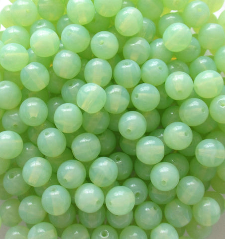 50 6mm Czech glass green druk beads - milky mint green opal - smooth round druks C0017