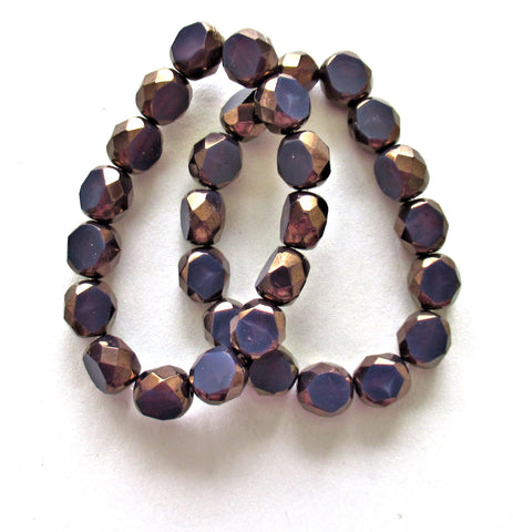 Dual faceted Czech glass beads - 8mm - translucent purple w/ bronze accents - 2 cut table cut - thick window beads - 10 pcs - 00051