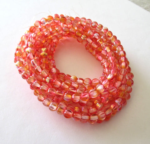 Lot of 25 6mm Czech glass melon beads - transparent orange ab pressed glass beads - C0084