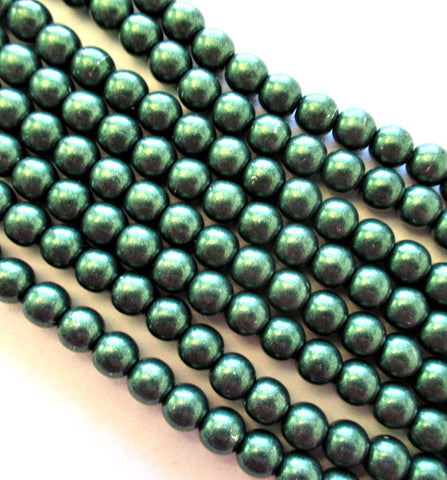 Lot of 50 6mm Czech glass druk beads - opaque metallic Saturated Martini Olive Green smooth round druks - C0037