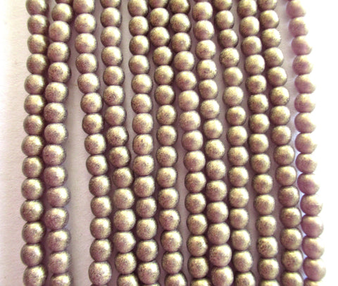 100 4mm Czech glass druk beads - matte metallic Sueded Gold Amethyst smooth round druk beads - purple beads with a frosty gold finish C0026