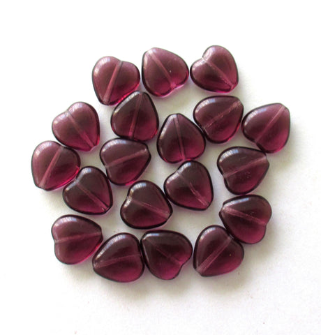 15 Czech glass heart beads - 12 x 11mm - amethyst or purple heart shaped beads - C0056