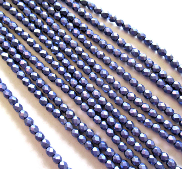 50 Czech 6mm glass beads - metallic purple or saturated ultra violet beads - faceted fire polished beads - C0055