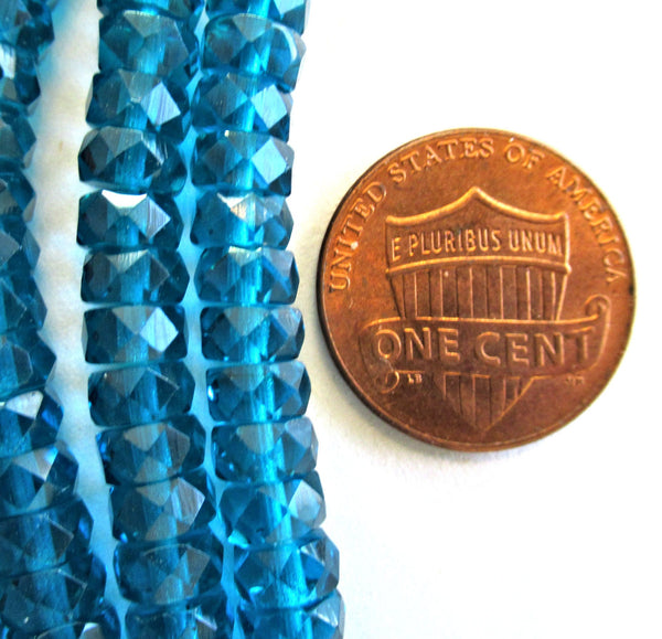 Lot of 50 6 x 3mm Czech glass faceted rondelle beads - transparent teal blue spacers or rondelles C0037