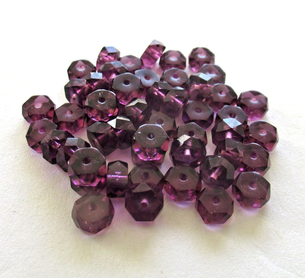 50 6 x 3mm Czech glass faceted rondelle beads - transparent purple or amethyst spacers or rondelles C0037