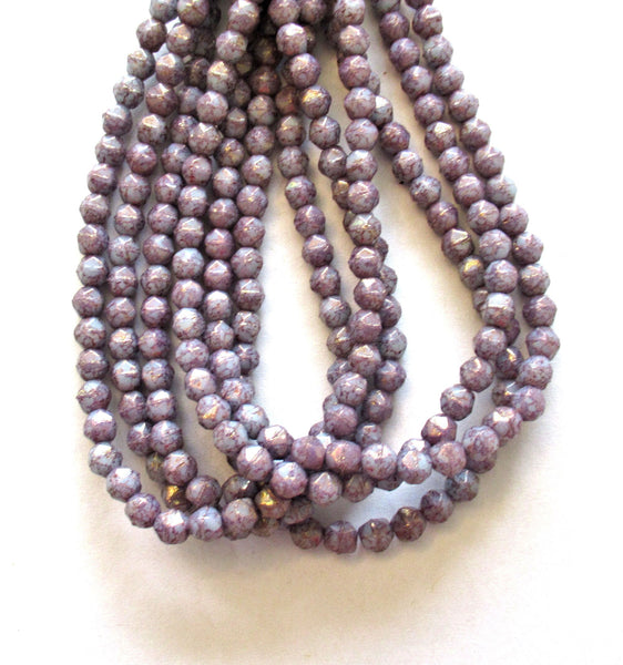 50 4mm Czech glass faceted English cut beads - opaque amethyst purple lavender luster - C0089