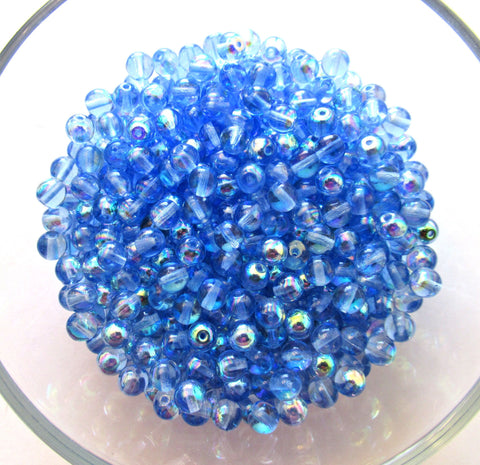 Lot of 50 6mm Czech glass druks - Light Sapphire Blue AB smooth round druk beads C0053