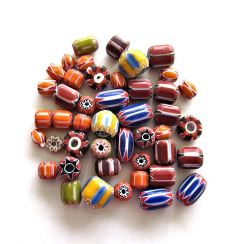 Chevron bead mix - variety of multi-colored glass big hole beads - 5mm to 10mm - 30 pieces - C00291