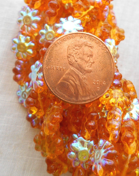 25 9mm Topaz AB Daisy Discs Czech pressed glass Amber AB flower beads, C0093