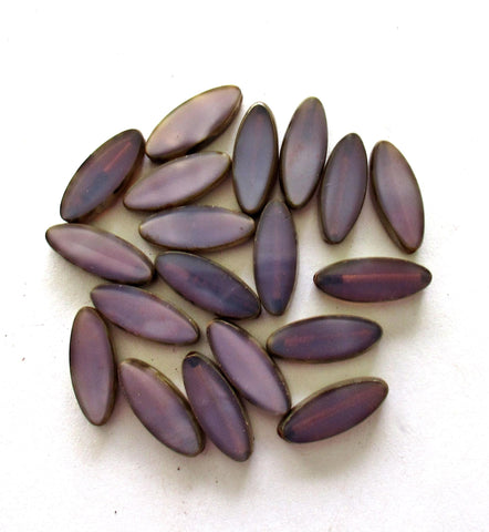 Ten Czech glass spindle beads - purple or amethyst & lavender picasso bead mix - 16mm x 6mm - table cut almond shaped beads - C00331