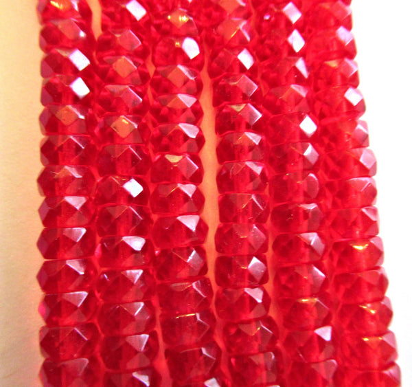 50 6 x 3mm Czech glass faceted rondelle beads - transparent bright siam red spacers or rondelles C0048