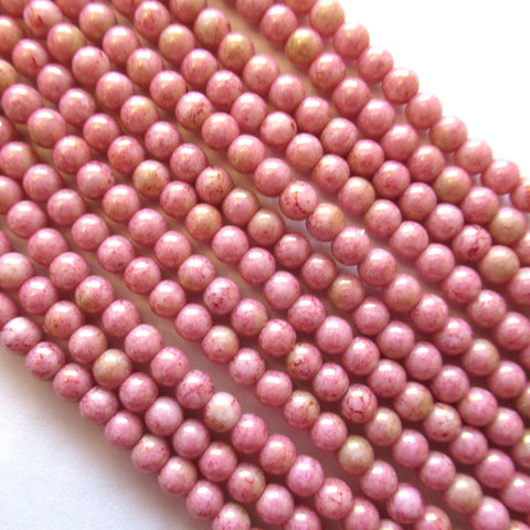 100 4mm Czech glass druk beads - transparent fuchsia pink smooth round druks C0069