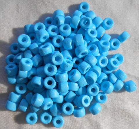 50 6mm Czech glass pony or roller beads - opaque matte Turquoise blue - large hole crow beads - C0068