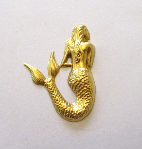 1 large raw brass stamping, - mermaid ornament - pendant - connector - 2" x 1.5"inches - USA made