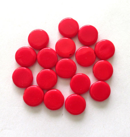 15 Czech glass coin beads - 10mm opaque red disc beads C0019