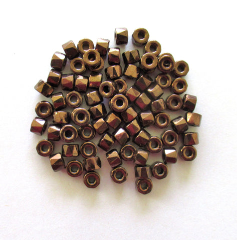 50 6mm Czech glass pony beads - bronze crow, roller beads - large hole brown faceted fire polished beads, C00422