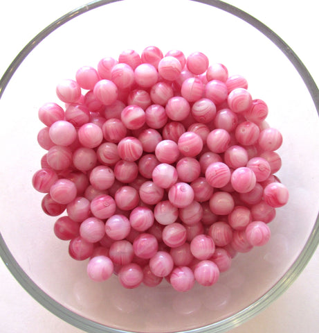 25 8mm Czech glass beads - opaque pink & white marbled druks - smooth round druk beads C0024