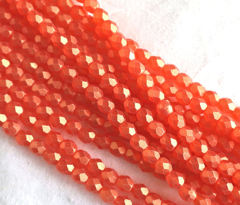 Lot of 50 4mm Czech glass beads, bright orange, sueded gold hyacinth faceted firepolished beads 9601