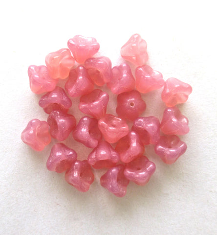 25 Czech glass bell flower beads - Milky Pink pressed glass bellflower beads - 8 x 6mm - C00057