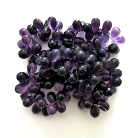 Lot of 25 Czech glass drop beads - deep violet - tanzanite - purple - smooth teardrop beads - 9 x 6mm C00521