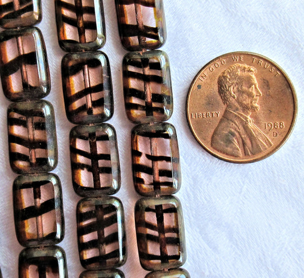 Lot of 24 Czech glass rectangle beads - transparent rosaline pink tortoiseshell - table cut - tortoise shell - C45101