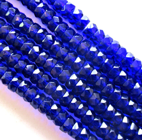 Lot of 50 6 x 3mm Czech glass faceted rondelle beads - transparent cobalt blue spacers or rondelles C0087