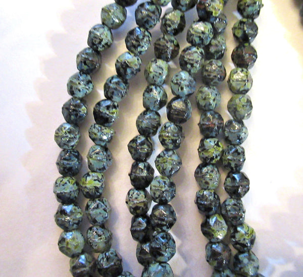 50 4mm Czech glass English cut faceted beads - jet black beads with a full picasso coat - C0057