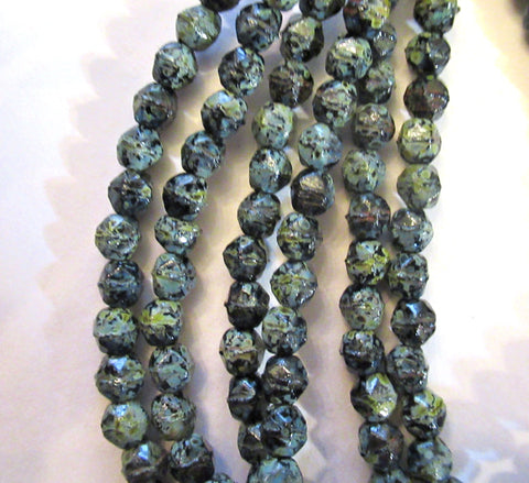 50 4mm Czech glass English cut faceted beads - jet black beads with a full picasso coat - C0057