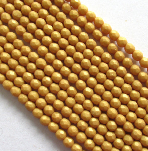 50 4mm Pacifica Ginger faceted Czech glass beads - neutral opaque tan or beige beads - yellow gold beads - fire polished beads C0046