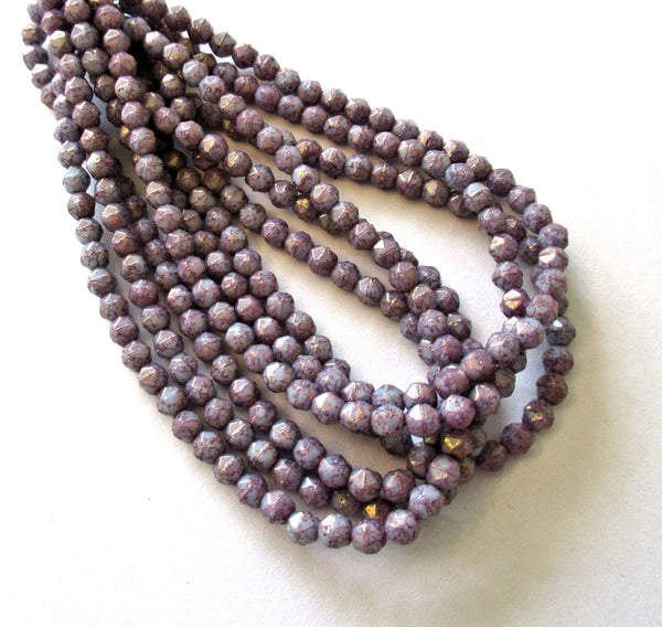 50 4mm Czech glass faceted English cut beads - opaque amethyst purple lavender luster - C0089