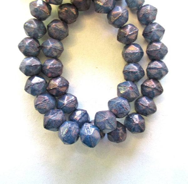 20 8mm Czech glass faceted English cut beads - blue beads with a purple luster finish - C00641