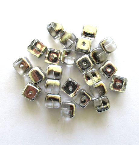 Twenty Czech glass cube beads - 8mm x 11mm crystal silver mix - half silver large cubes - C0099