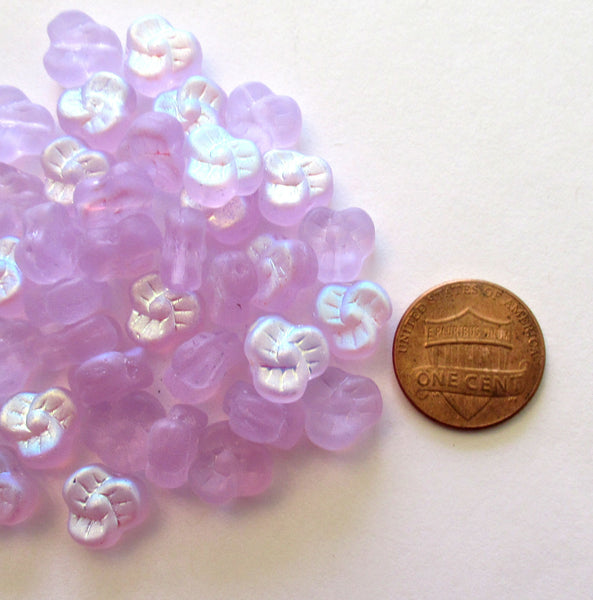 25 9mm Czech glass pansy beads - flat matte alexandrite lavender purple ab flower beads C0086