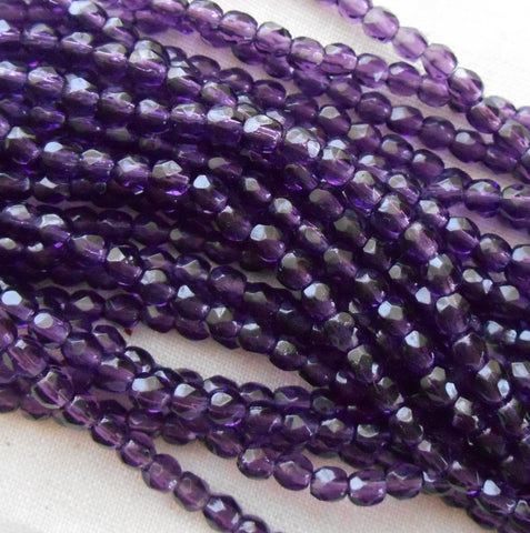 50 3mm Tanzanite Czech glass beads, purple, amethyst, firepolished, faceted round beads, C1450