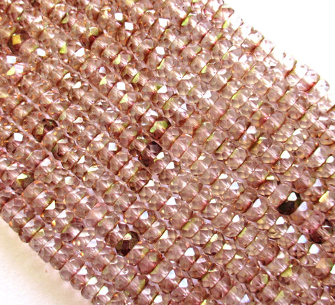 50 6 x 3mm Czech glass faceted rondelle beads - transparent luster pink & crystal spacer beads - C00101