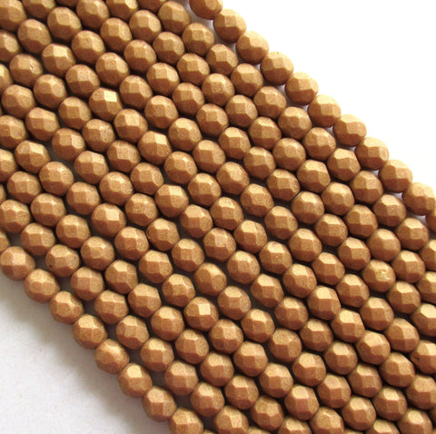 25 6mm Pacifica Macadamia Czech glass beads - opaque neutral tan or nut brown beads - faceted fire polished round beads - C0055