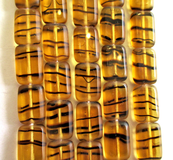 24 Czech glass rectangle beads - 8 x 12mm tortoise shell rectangles - table cut tortoiseshell pressed glass beads - C00612