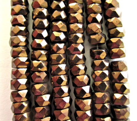 50 6 x 3mm Czech glass faceted rondelle or spacer beads - metallic dark bronze / brown faceted rondelles / spacers - C00801