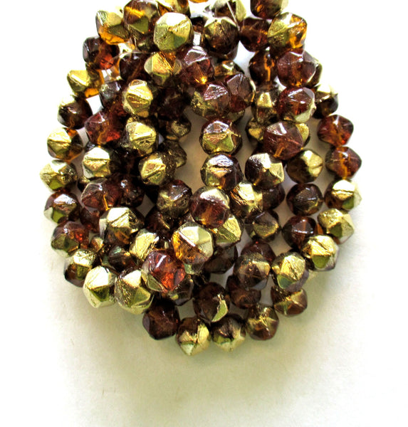 20 8mm Czech glass faceted English cut beads - topaz brown & gold beads - C00411