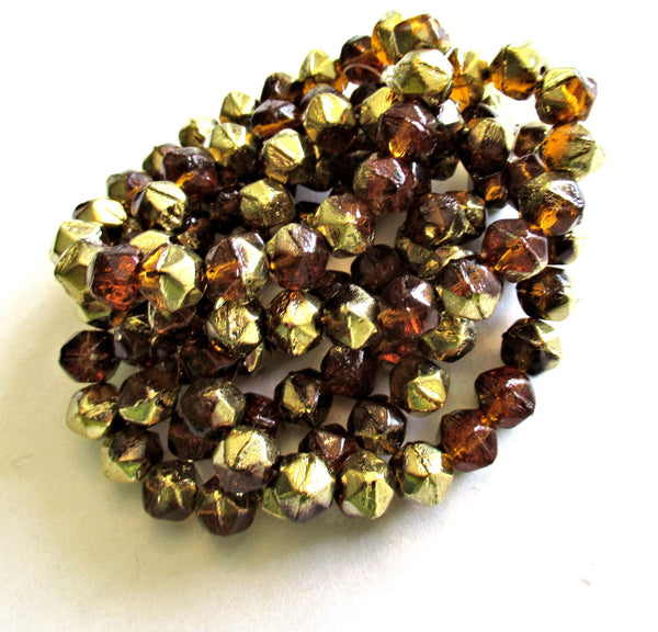 20 8mm Czech glass faceted English cut beads - topaz brown & gold beads - C00411