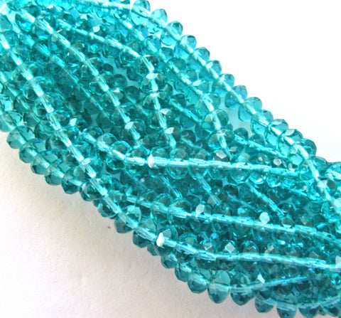 25 faceted Czech glass puffy rondelle or donut beads - 5 x 7mm transparent light teal blue green beads - C0035