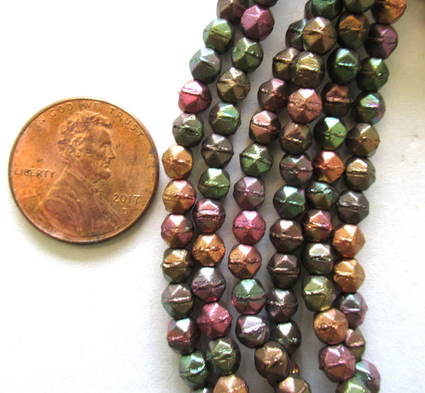 50 4mm Czech glass English cut faceted beads - matte metallic bronze iris beads - C0057