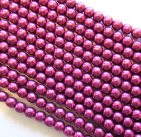 50 6mm Czech glass druks - Sueded Gold Fuchsia - metallic pink - smooth round druk beads- C0057