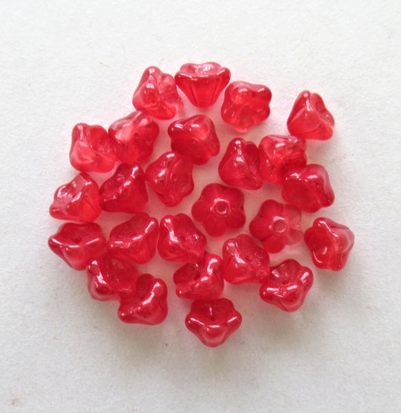 25 Czech glass bell flower beads - dark raspberry pink pressed glass bellflower beads - 8 x 6mm - C3230