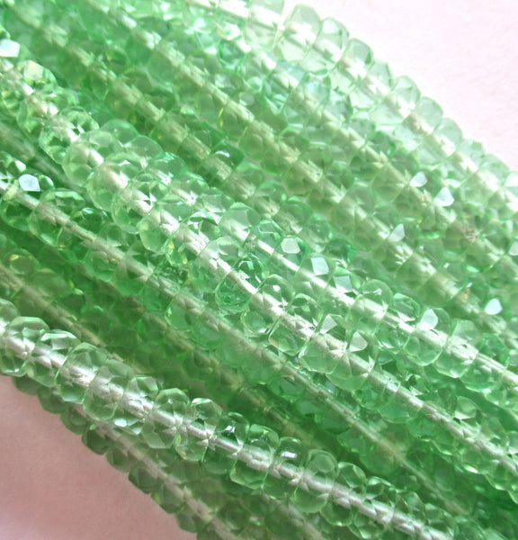 Fifty 6 x 3mm Czech glass faceted rondelle beads - transparent mint or peridot green spacers or rondelles C0037