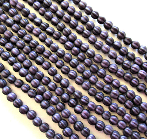 Fifty 5mm Czech glass melon beads - opaque matte dark plum purple suede beads - C0016