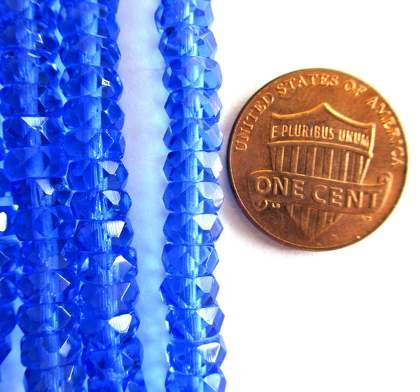 Lot of 50 6 x 3mm Czech glass faceted rondelle beads - transparent sapphire blue spacers or rondelles C0087