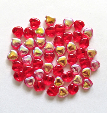 Lot of 25 8mm Czech glass heart beads - transparent red ab heart shaped beads - C00601